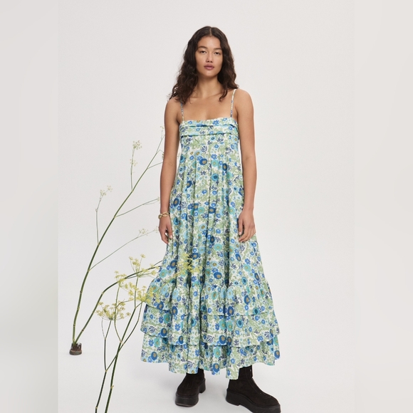 Final Sales Alemais Pam tiered pintucked floral organic cotton-poplin midi dress